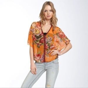 Free People Sheer Genius Floral Chiffon Top Small Petite